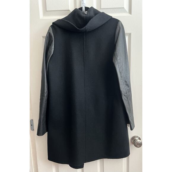 VINCE Black Wool Leather Zip Front Shawl Collar Jacket Coat - Picture 10 of 16